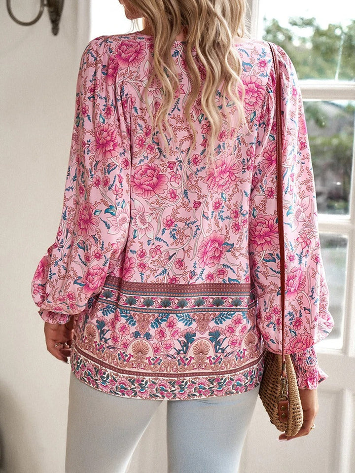 Marije boho bloemenprint blouse, achteraanzicht