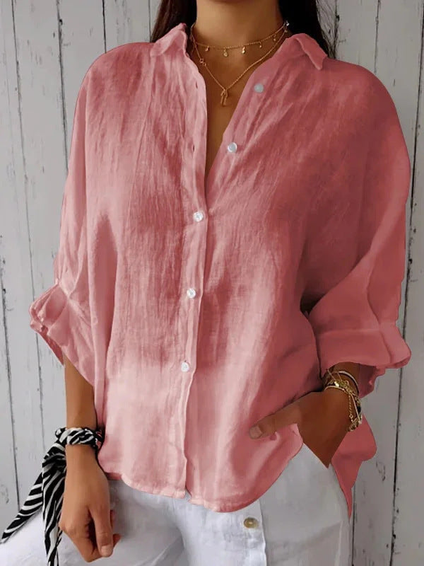 Marit roze blouse close-up detail kraag en knopen