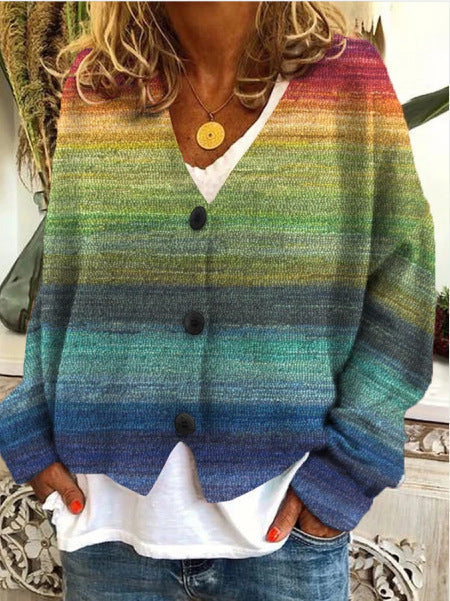 Marloes regenboog gestreept vest met knoopsluiting, vooraanzicht