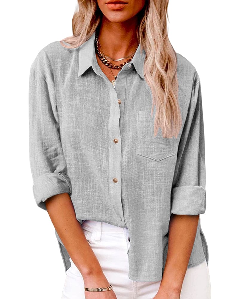 Renske button down blouse in grijs, vooraanzicht