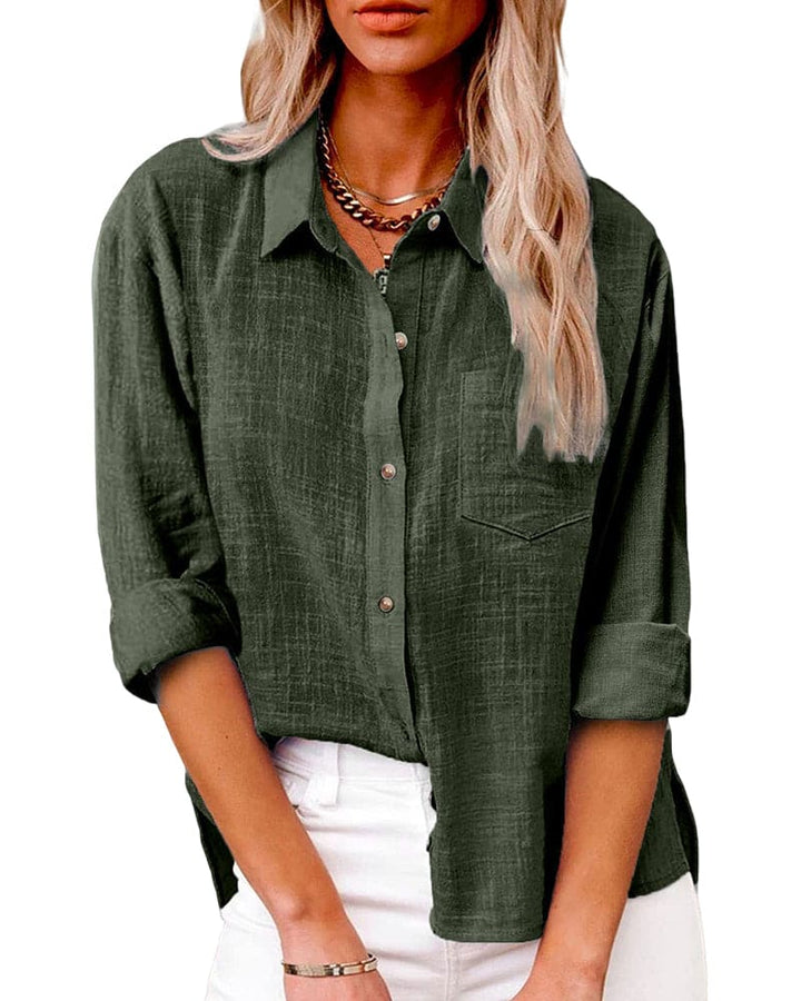 Renske button down blouse in olijfgroen, vooraanzicht