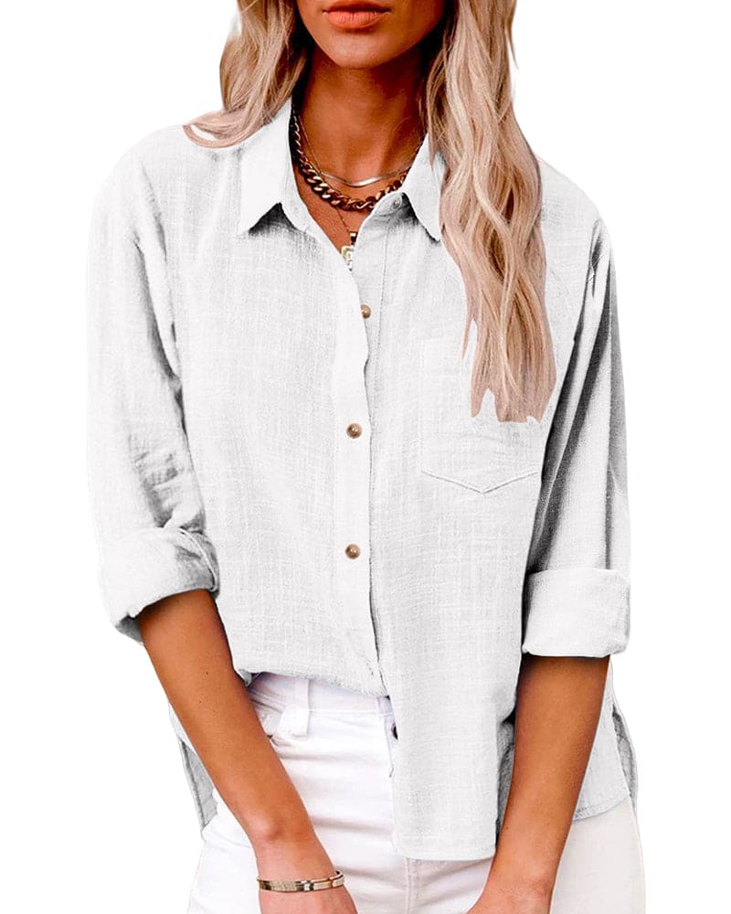 Renske button down blouse in wit, vooraanzicht