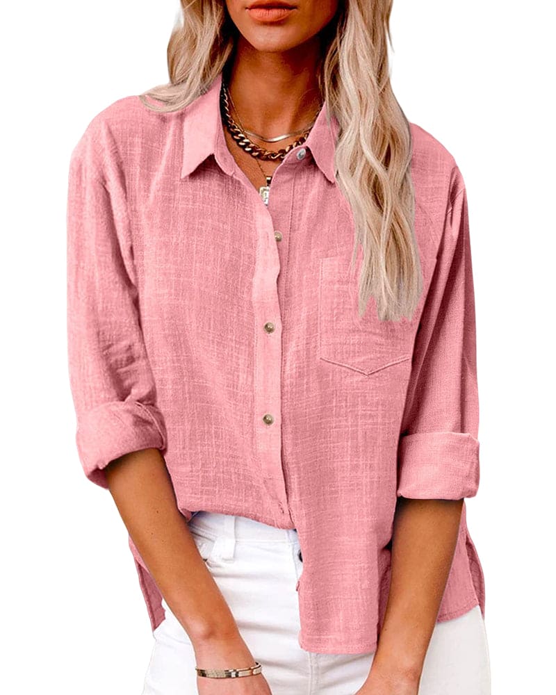 Renske button down blouse in roze, vooraanzicht